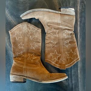Embroidered Suede Leather Cowboy Boots